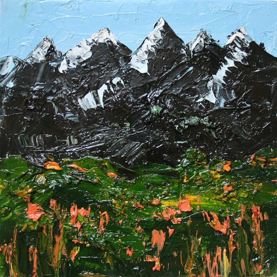 Mountains III.  4x4" / FROM MY A SERIES OF MINI WORKS LANDSCAPE / ORIGINAL OIL PAINTING