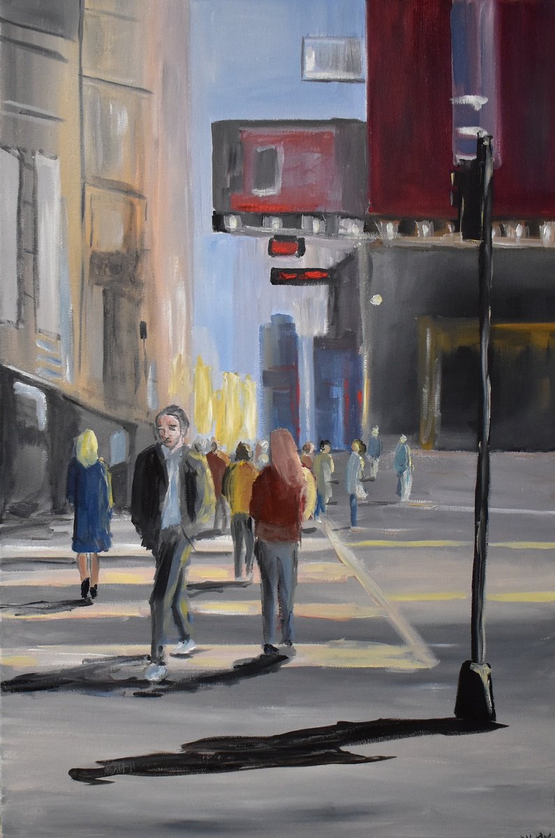 Impressionistic Cityscapes Oil Painting By Aisha Haider, 20 X 30, City Crossing, Original Artwork