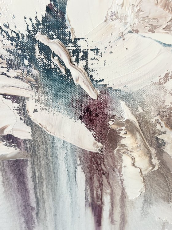 Two large white flowers on white