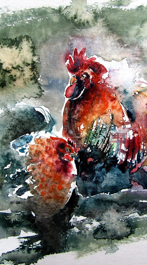 Hen and rooster by Kovács Anna Brigitta