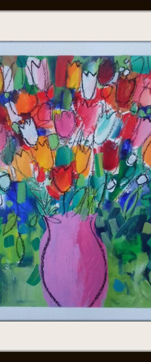 Tulips in a Pink Vase III by Jan Rippingham