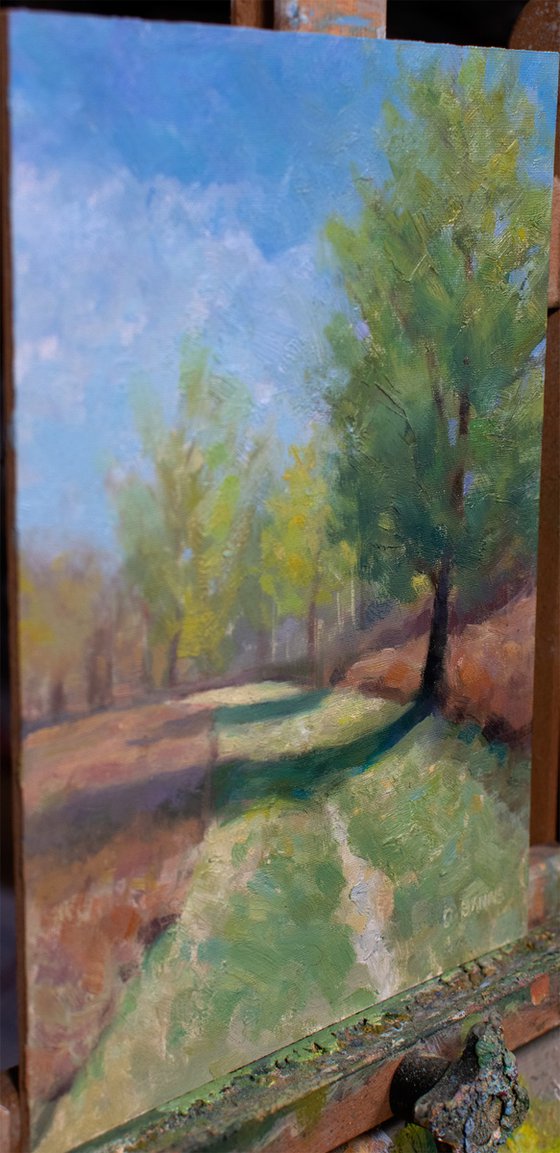 Grassy path into the woodlands and bracken impressionism