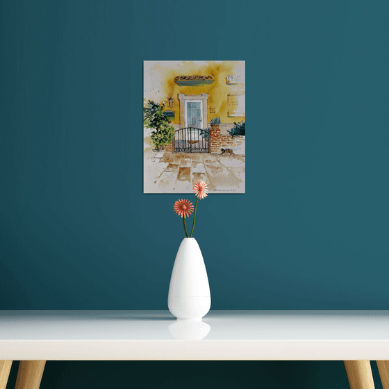 Spanish Courtyard with Cat