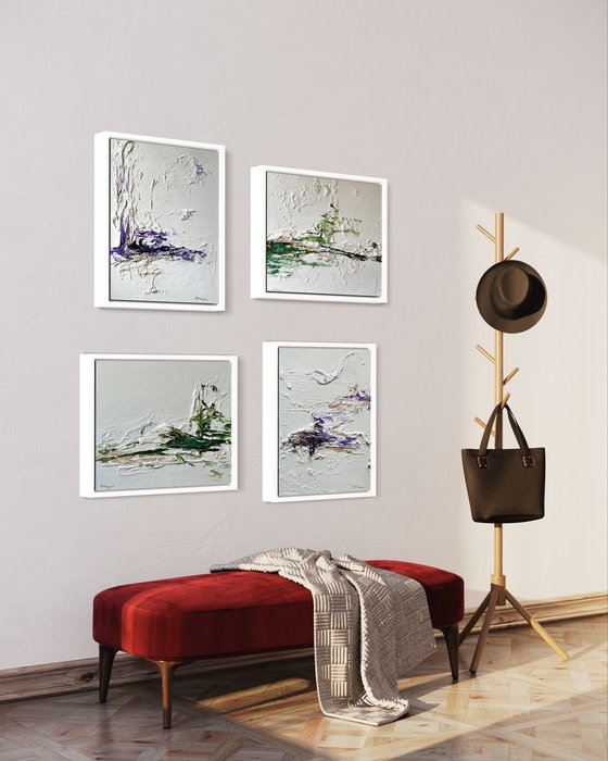 Hidden Light - 4 paintings- Purple, Green & White