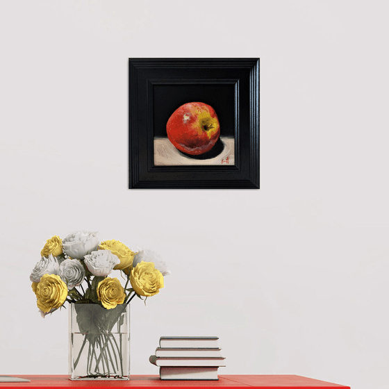 Apple oil painting still life on canvas, framed ready to hang.