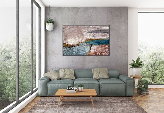 Euro chic gray abstraction. Large nature Abstract Art.  UNITY WITH NATURE.