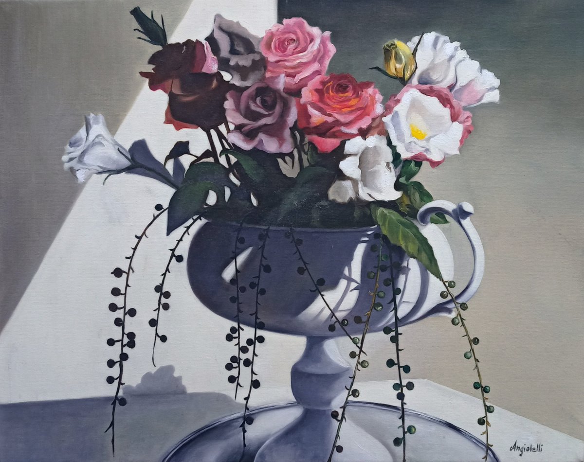 Photorealistic Botanical Oil Painting By Anna Rita Angiolelli, 20 X 16, Spring Bouquet, Original Artwork