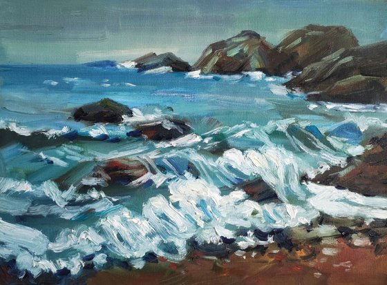Ocean Waves on Rocky Coast