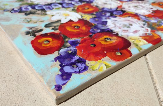 Poppies in a Deep Blue Vase