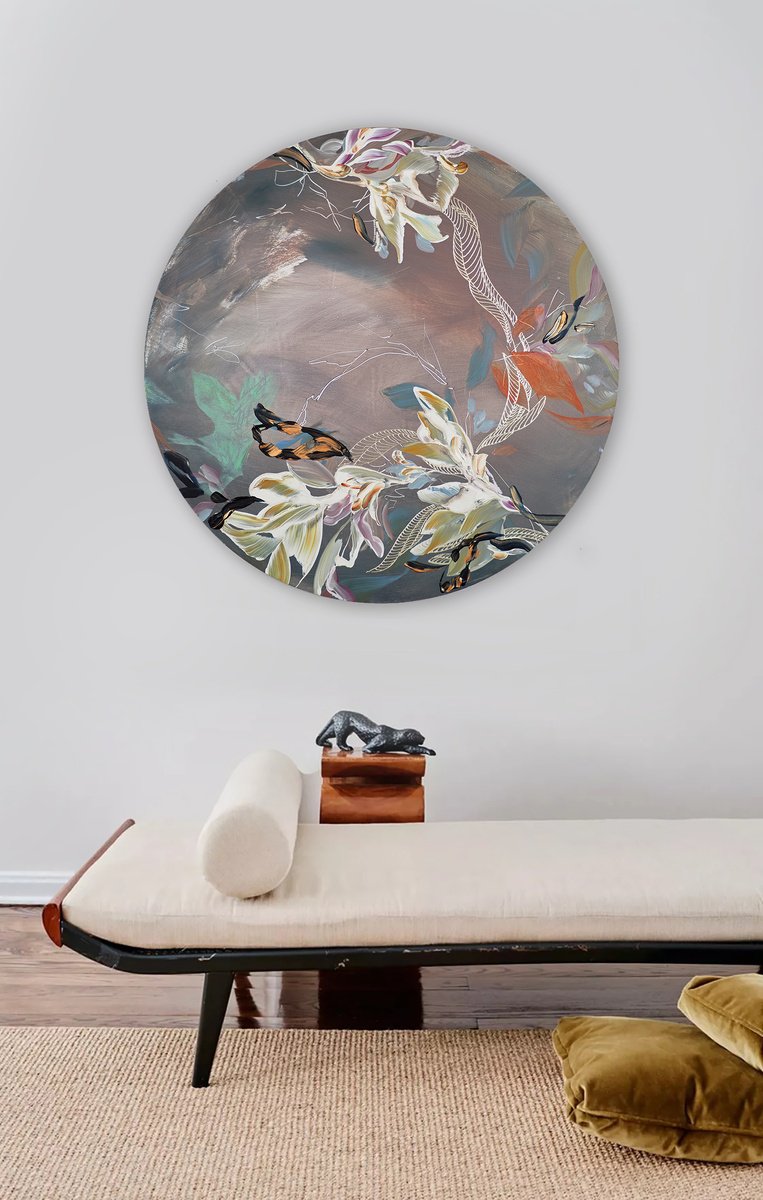 Abstract Acrylic Painting By Novi Lim, 40 X 40", Of Petals And Impermanence Ii, Original Artwork