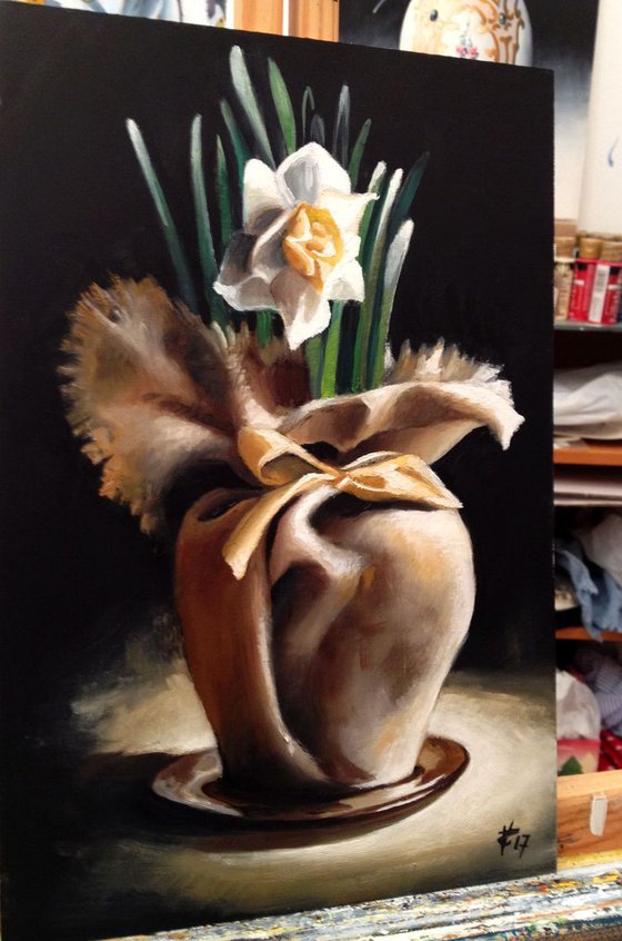 Portrait of a daffodil-Original painting- oil on wood - 20 x 30 cm ( 8' x 12')