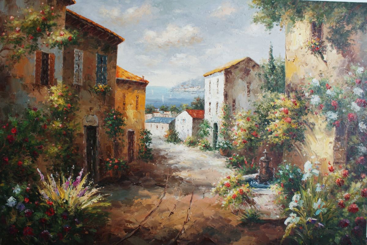 On the streets of Italy. Canvas, oil. Size 90x60 cm by Thomas Wu