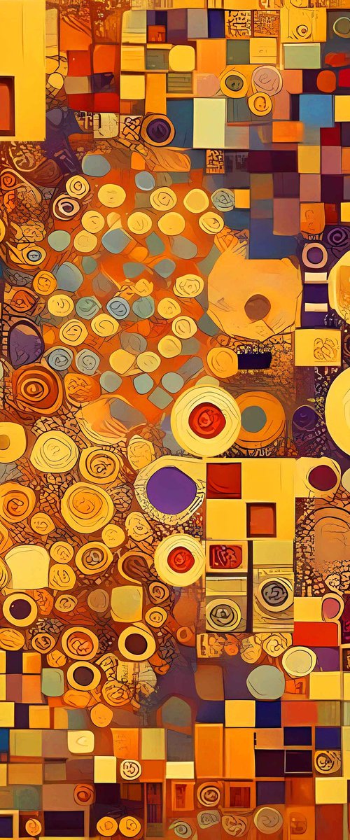 Klimt inspiration abstract. Large positive vibrant colors geometric abstract, bright wall art hanging by BAST