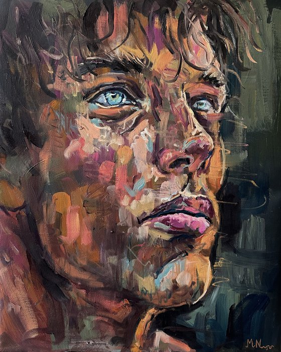 Young male portrait painting