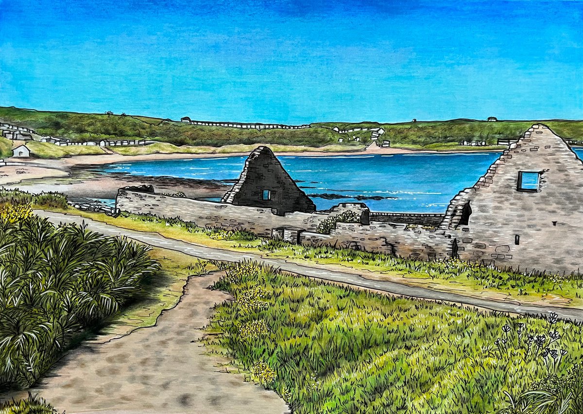 Illustrative Painting , Port Eynon By Karen Elaine Evans, 17 X 12, Artwork For Sale On Artfinder