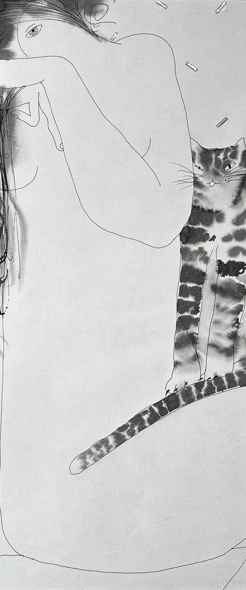 Nude woman with a cat by Liudmyla Korzh-Radko