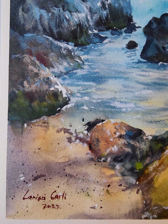 Menorcan serenity watercolor painting (2022) | Original Hand-painted Art Small Artist | Mediterranean Europe Impressionistic