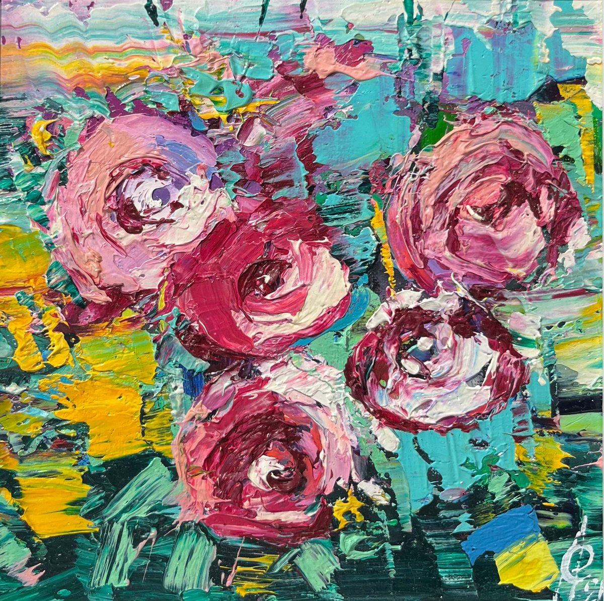 Abstract Botanical Oil Painting By Svitlana Andriichenko, 9 X 9", Quitet Place, Original Artwork