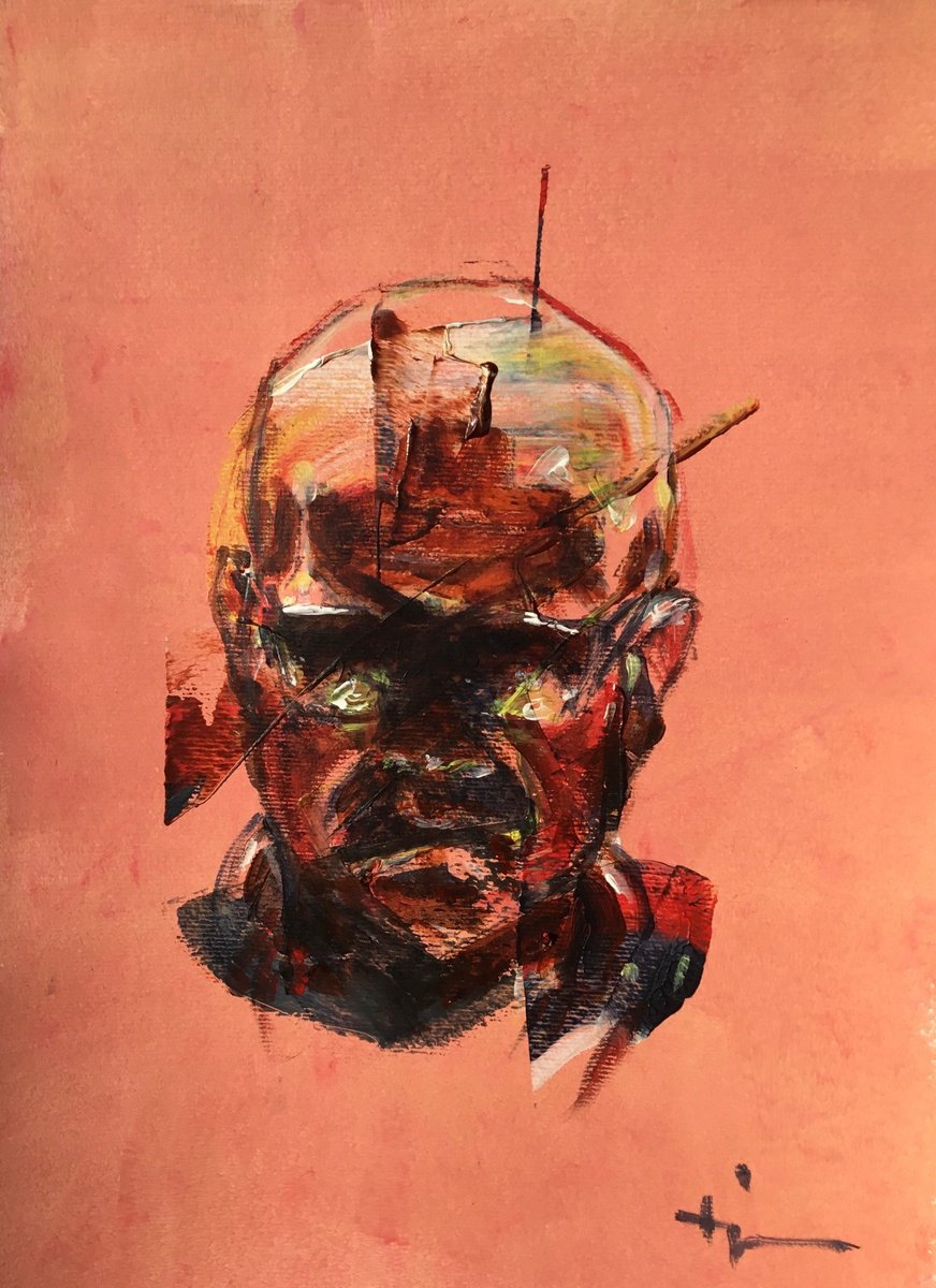 Expressive Portrait Acrylic Painting By Dominique Deve, 12 X 16, Peripherique, Original Artwork