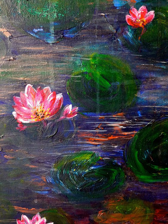 Pink water lilies in the twilight (2021)