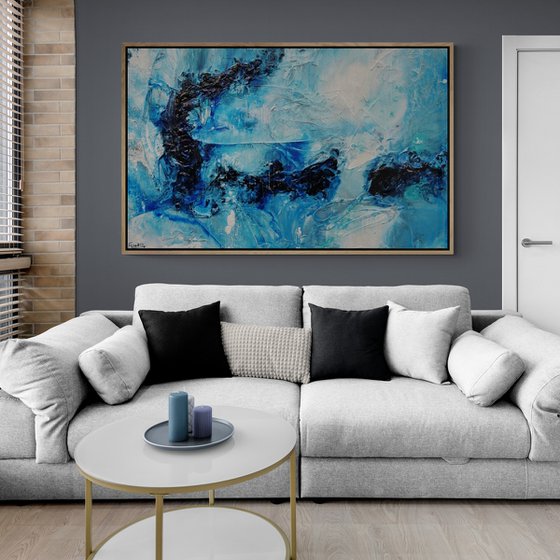 Blue Oyster Bay 160cm x 100cm Blue White Textured Abstract Art