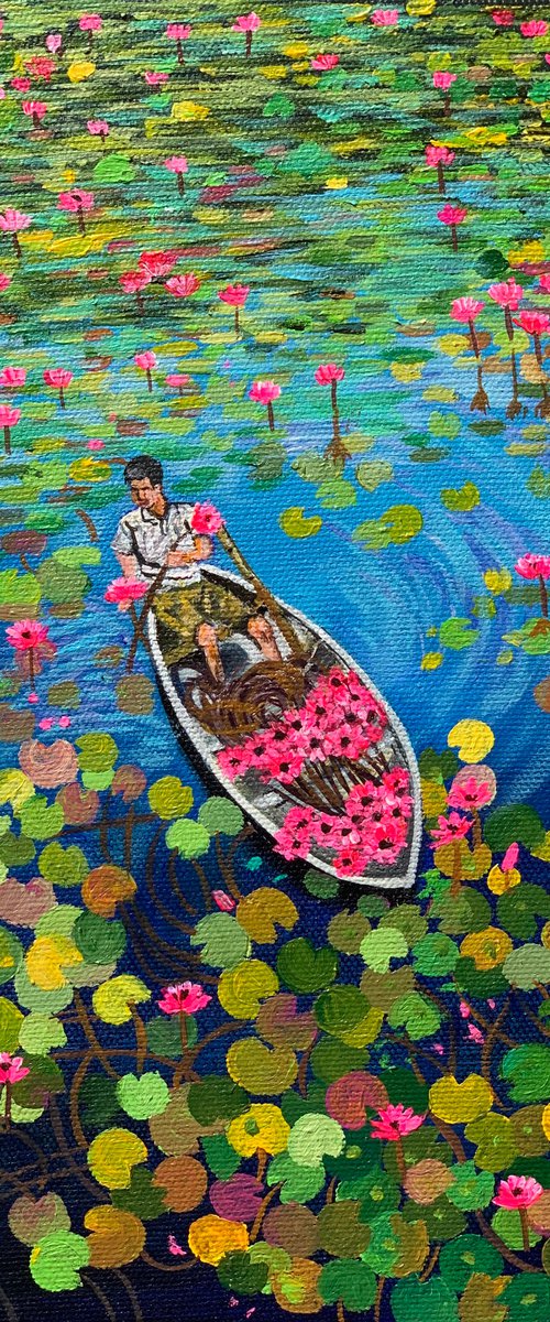 Vietnam water lilies lake! Ready to hang canvas by Amita Dand