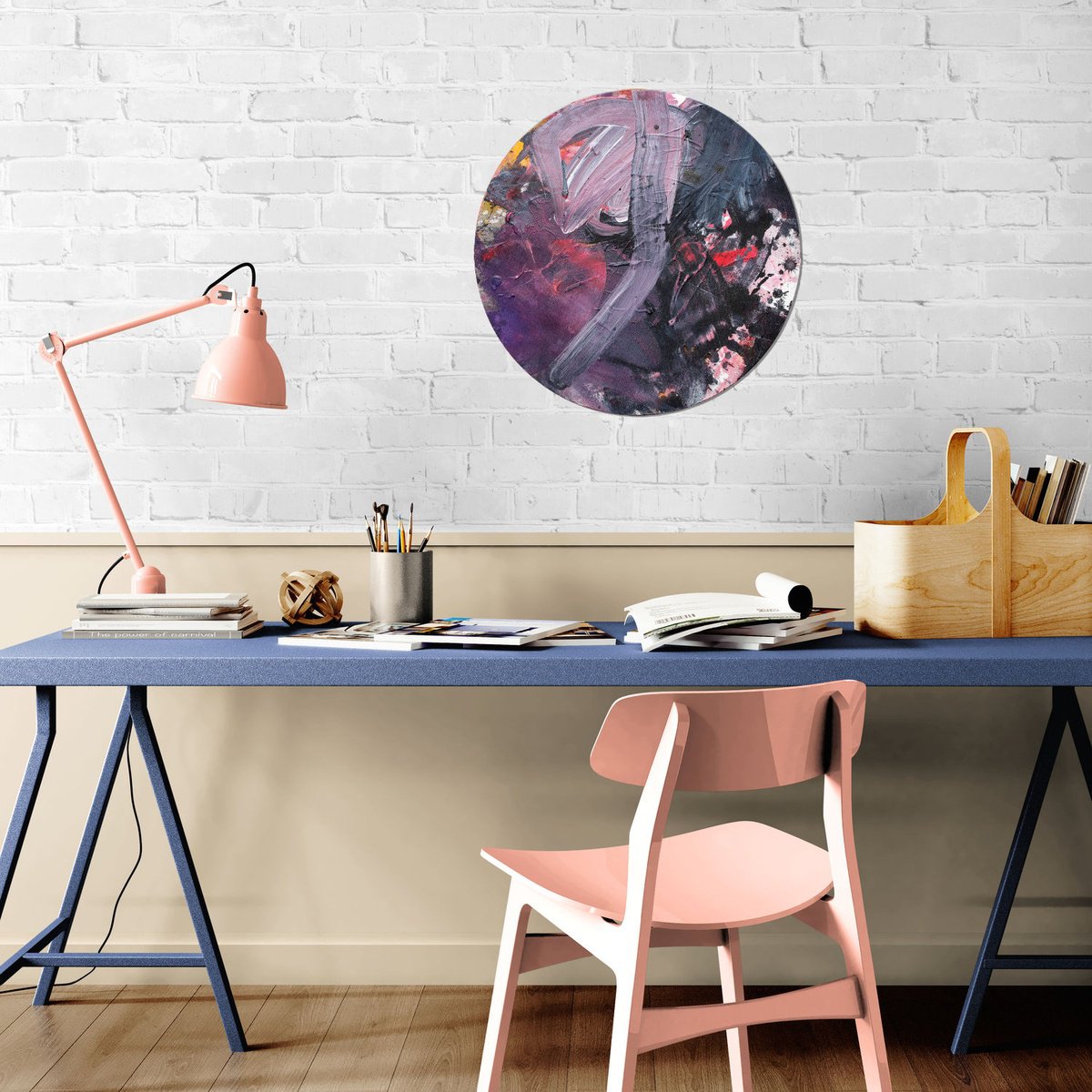 Abstract Painting By Daniela Schweinsberg, 16 X 16, Saturday Night (Tondo), Original Artwork