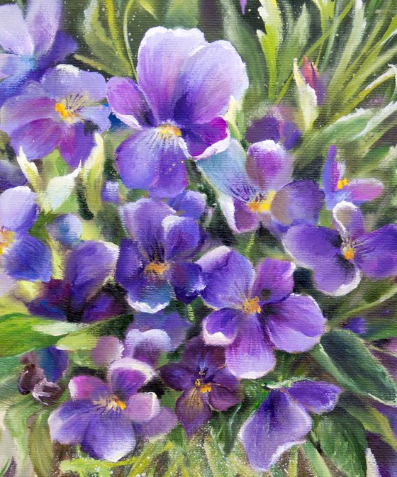 ''Pansies in glass vase'' Painting