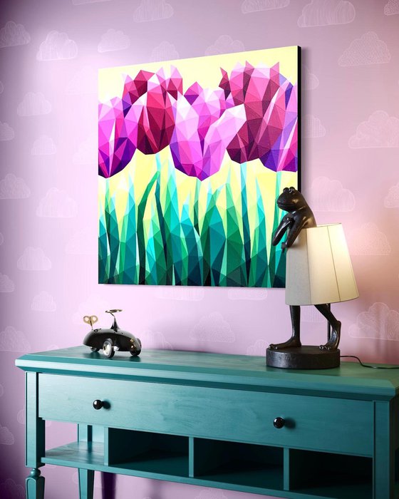 LILAC TULIPS ON YELLOW