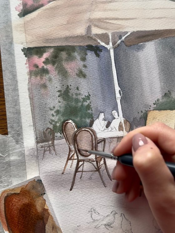 Under a pink chestnut tree