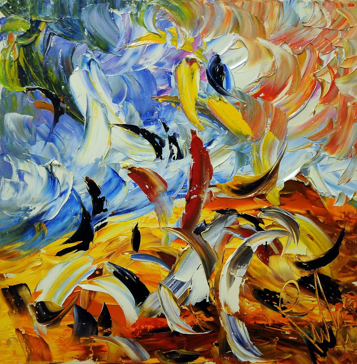 Impressionistic Landscape Oil Painting By Antonino Puliafico, 16 X 16, Giochi Di Sabbia, Original Artwork