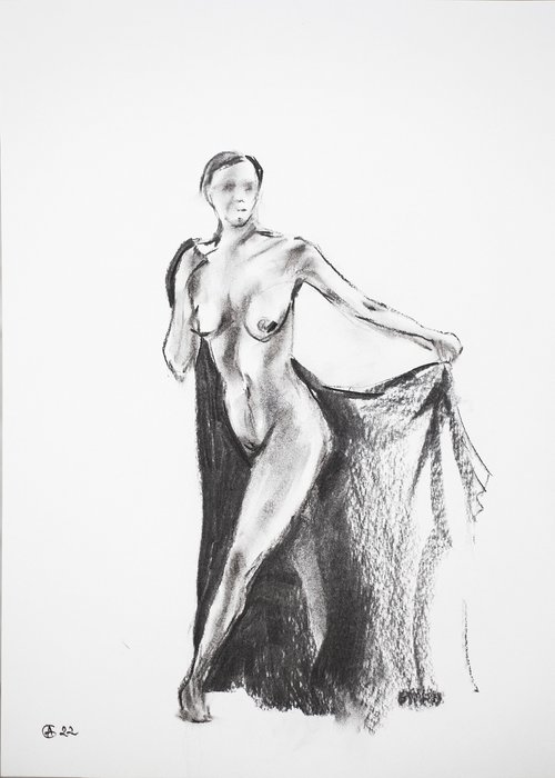 Nude in charcoal. 42. Black and white minimalistic female girl beauty body positive by Sasha Romm