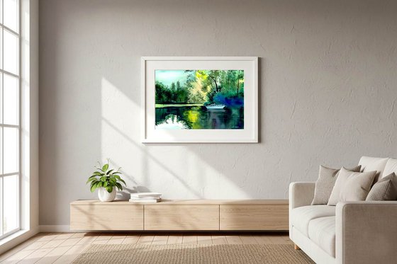 A White Boat In Deep Lake