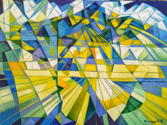 Cubism - Mountains - 3 (60x80cm, cubism, oil painting, ready to hang)
