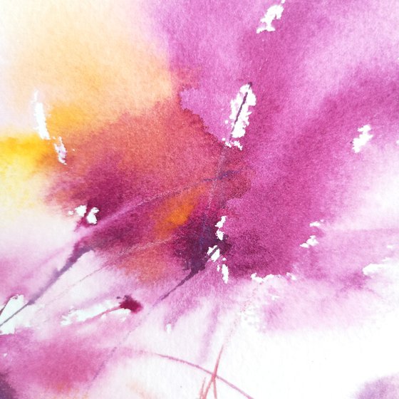 Small purple abstract flower painting