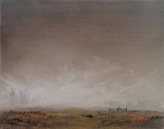 Sunset Sepia with Orange Poppies in oil 8x10" Original Oil Painting