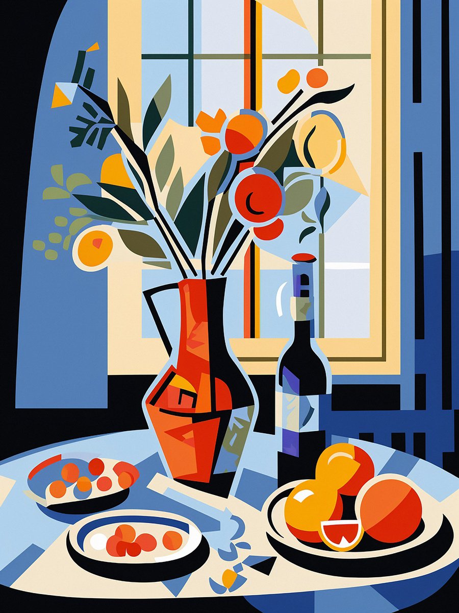 Illustrative Still Life Acrylic Painting By Kosta Morr, 24 X 31", Abstract Still-Life Xxviii, Original Artwork