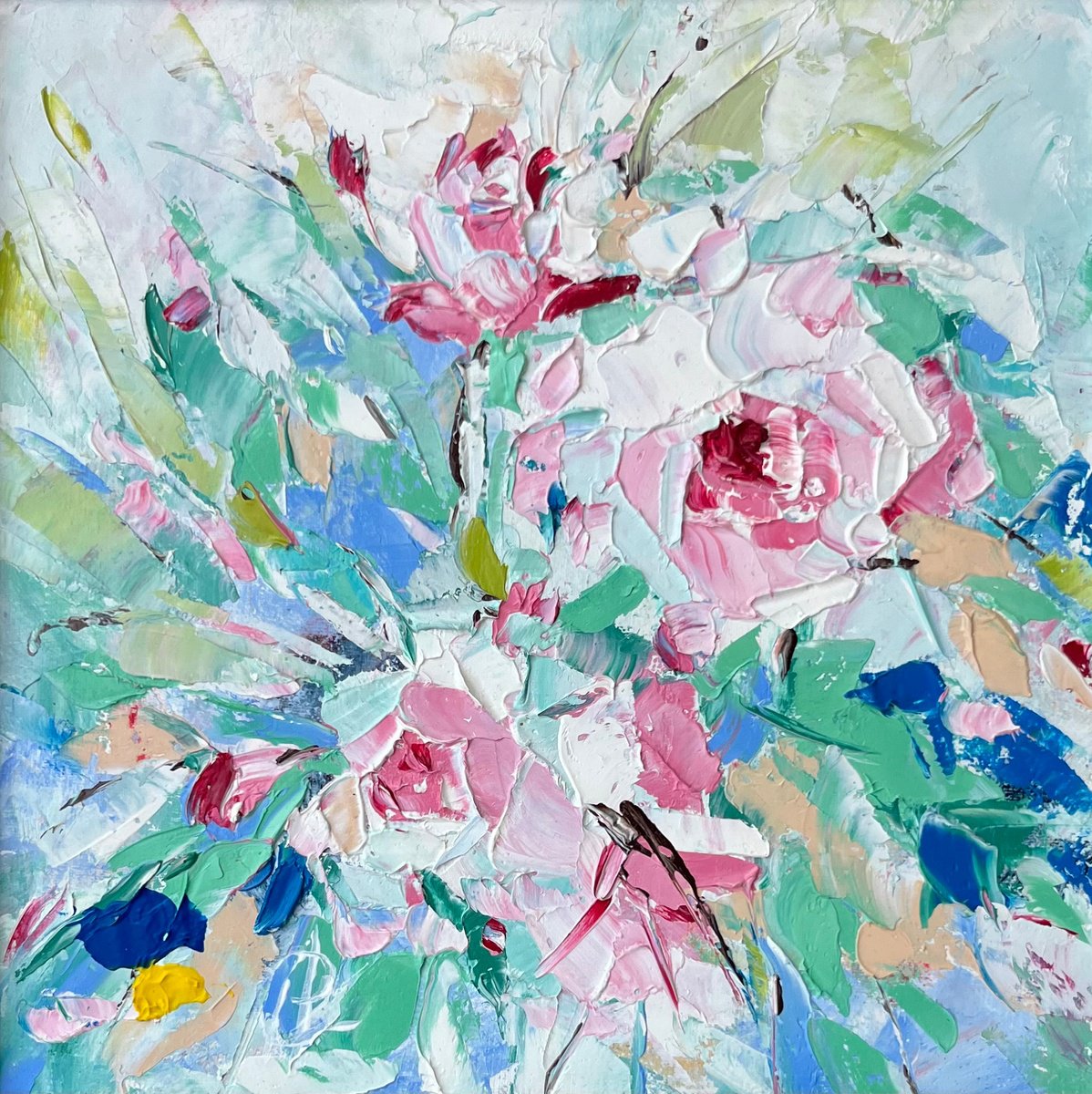 Abstract Botanical Oil Painting By Svitlana Andriichenko, 9 X 9", Loving Rose, Original Artwork
