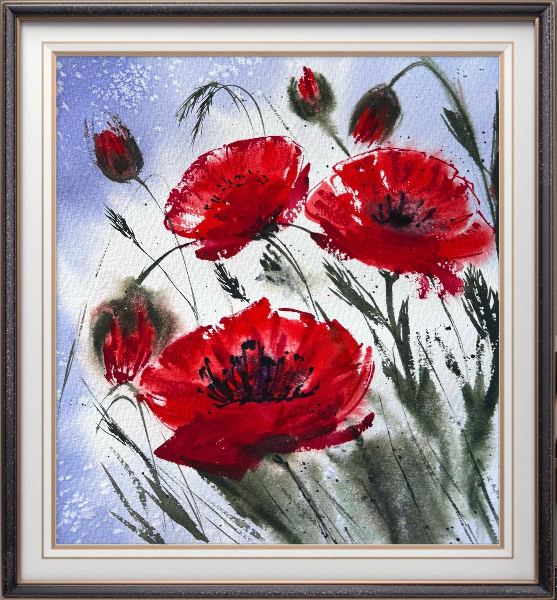 Impressionistic Botanical Watercolour By Yuliia Sharapova, 12 X 16", Red Wild Poppies, Original Artwork