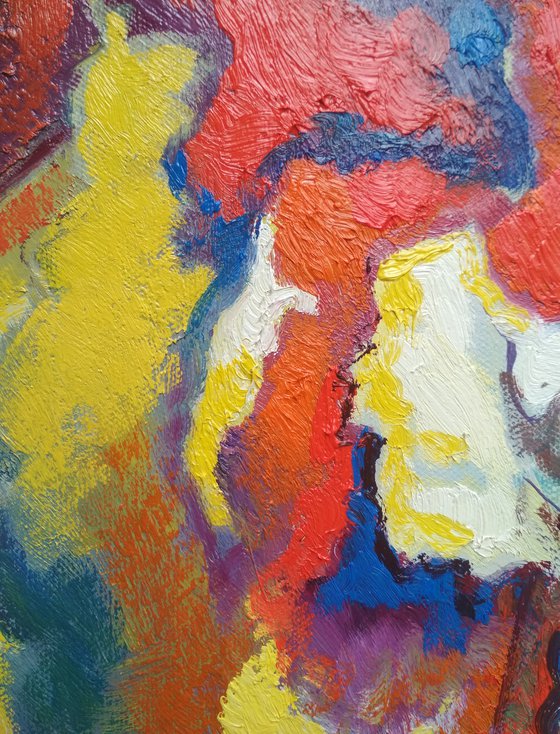 Yellow still life (50x50cm, cubism, oil painting, ready to hang)