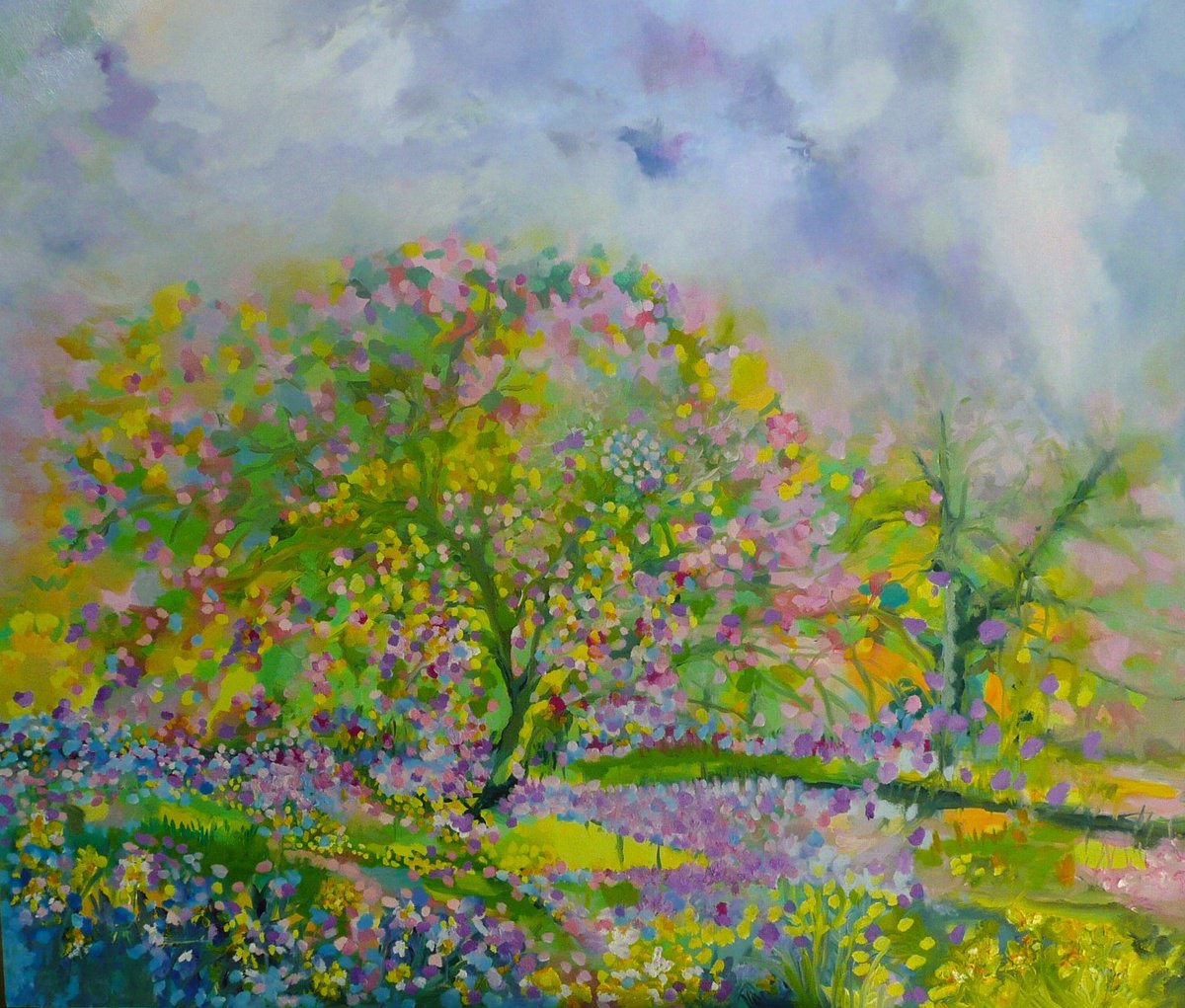 Cherry Blossom Lane 2025 By Lesley Blackburn, 48 X 40, Artwork For Sale On Artfinder