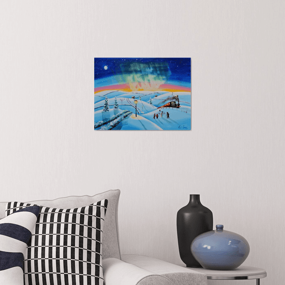 The northern lights winter painting
