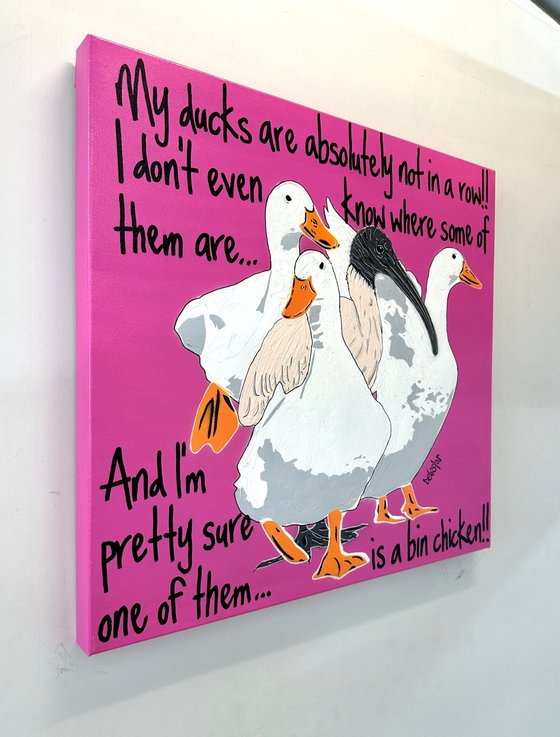 Ducks in a Row Magenta Bin Chicken 61 x 61cm