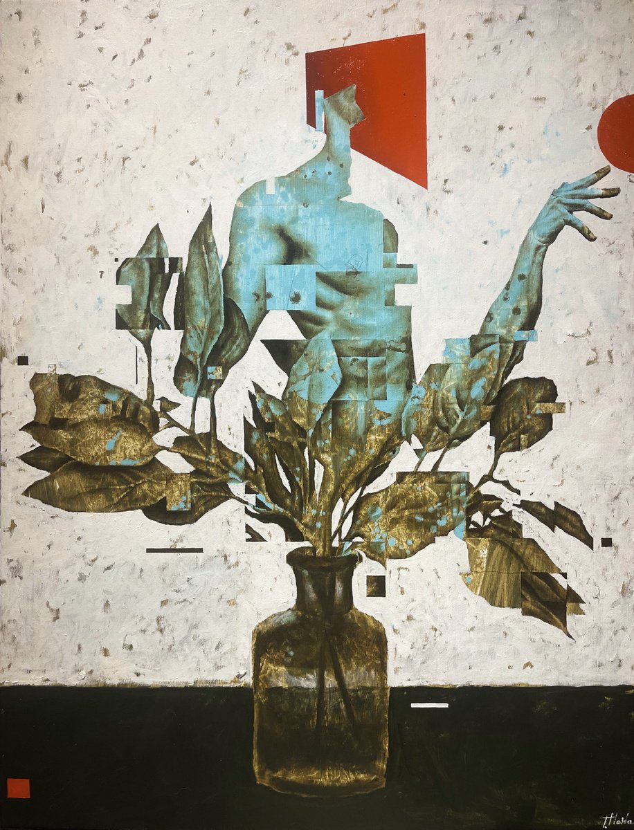 Surrealistic Botanical Oil Painting By Taras Haida, 24 X 31", Bouquet, Original Artwork