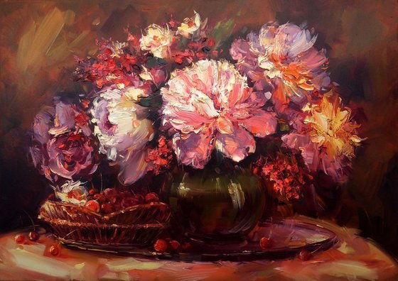 "Peonies" original artwork by Artem Grunyka