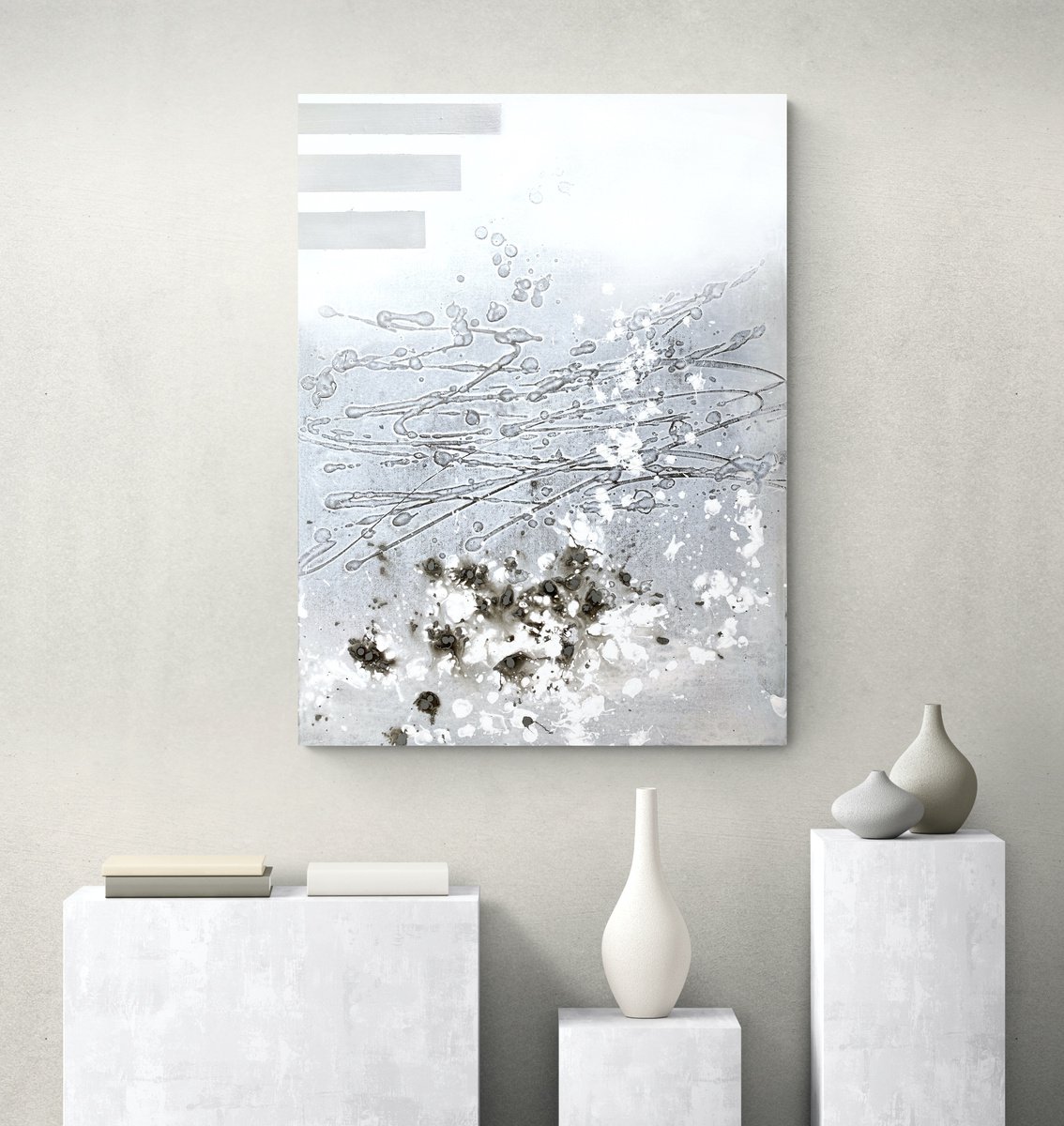 Abstract Acrylic Painting By Cristina Dalla Valentina, 24 X 31, White Noise /3, Original Artwork