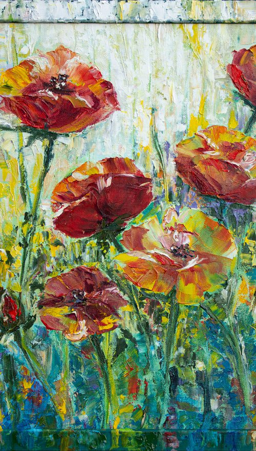 Framed Impressionistic artwork Poppies Etude by Mila Moroko