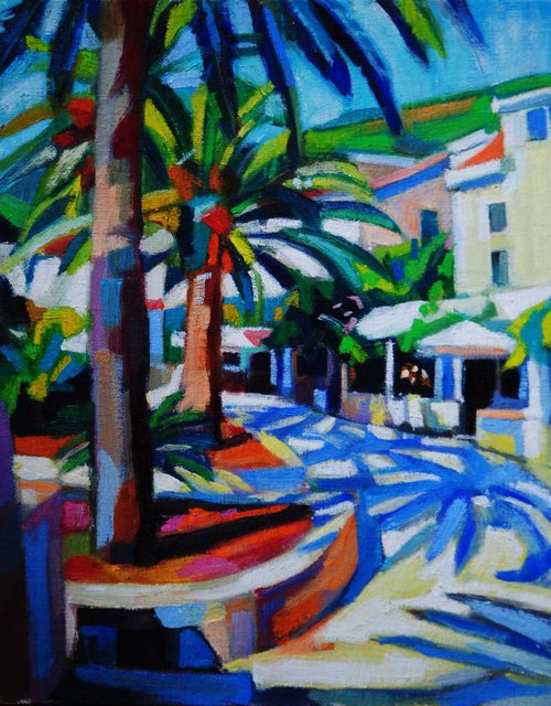 Street with a palm trees / 30 x 24 cm by Maja Đokić Mihajlović