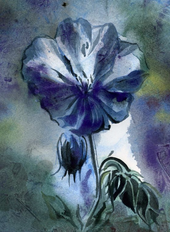 blue geranium watercolor floral