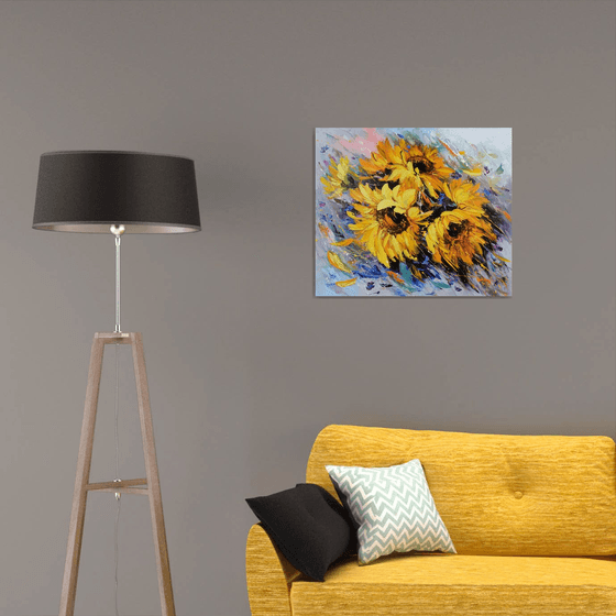 Sunflowers (60x70cm, oil painting, palette knife, ready to hang)